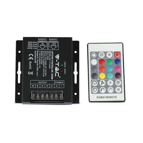 RGBW Sync Controller med 24-knappers RF fjernkontroll - 12V/24V, 4 kanaler, RJ45 synkronisering, IP20