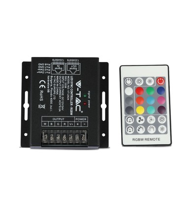 RGBW Sync Controller med 24-knappers RF fjernkontroll - 12V/24V, 4 kanaler, RJ45 synkronisering, IP20
