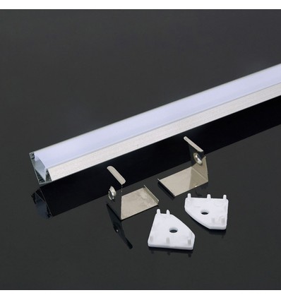 2m hjørneprofil i aluminium til LED strips, sort - Inkl. melkehvitt deksel, 19x19mm, IP20 innendørs
