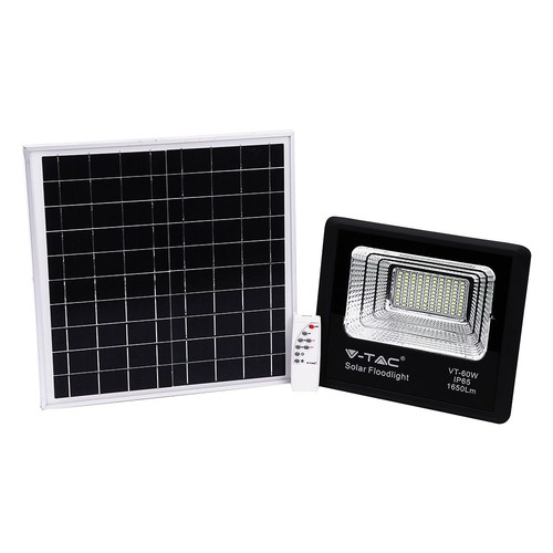 60W solcelle LED lyskaster - 1650lm, IP65, 4000K, sort, inkl. solcellepanel og fjernkontroll