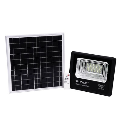 60W solcelle LED lyskaster - 1650lm, IP65, 4000K, sort, inkl. solcellepanel og fjernkontroll