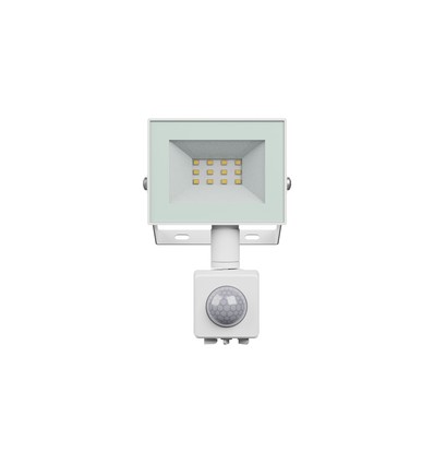 10W lyskaster med sensor - Hvit, IP44, PIR sensor, 230V, Spectrum