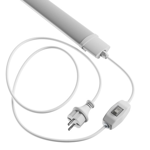 120cm LED armatur m. plugg og bryter - 36W, 230V, 2m kabel + stikkontakt, på/av, IP65