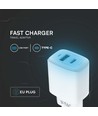 20W Travel Adapter med PD og QC - Hvit, 1x PD port, 1x QC port