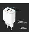 20W Travel Adapter med PD og QC - Hvit, 1x PD port, 1x QC port