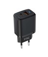 20W USB reiseadapter med PD og QC - Sort, hurtiglader, 1x USB-A og 1x USB-C PD