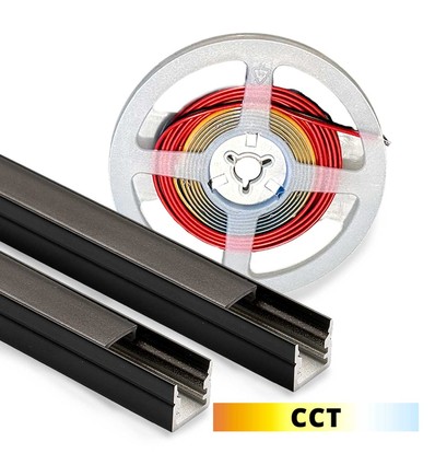 Lys til akustikkpanel, 240cm, svart - Komplett sett med aluprofil og CCT LED stripe