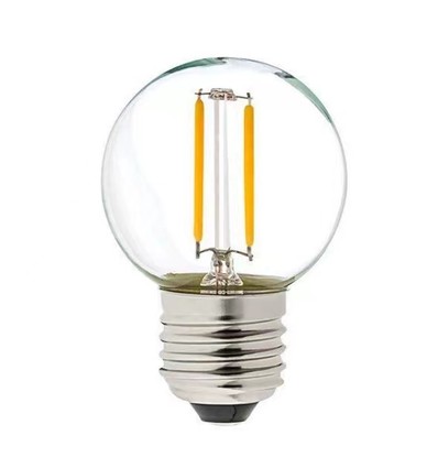 E27 2W LED kronepære - G40, filament, klart glass