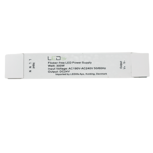 300W 24V strømforsyning - Flimmerfri, 24V DC, 12,5A, IP20 innendørs
