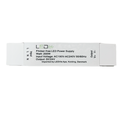 200W 24V strømforsyning - Flimmerfri, 24V DC, 12,5A, IP20 innendørs