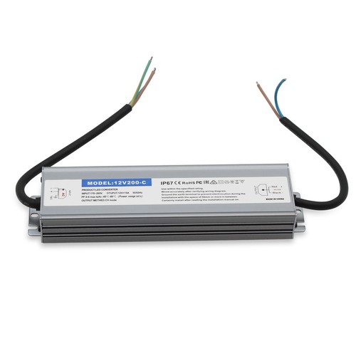 200W strømforsyning - 12V DC, 16,6A, IP67 vanntett