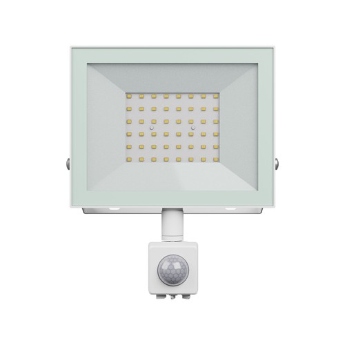 50W lyskaster med sensor - Hvit, IP44, PIR sensor, 230V, Spectrum