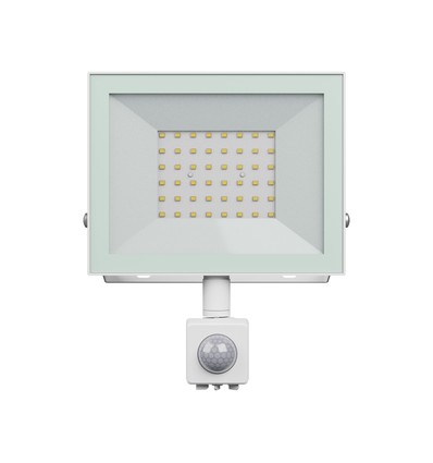 50W lyskaster med sensor - IP44, hvit, arbeidslampe, PIR-sensor