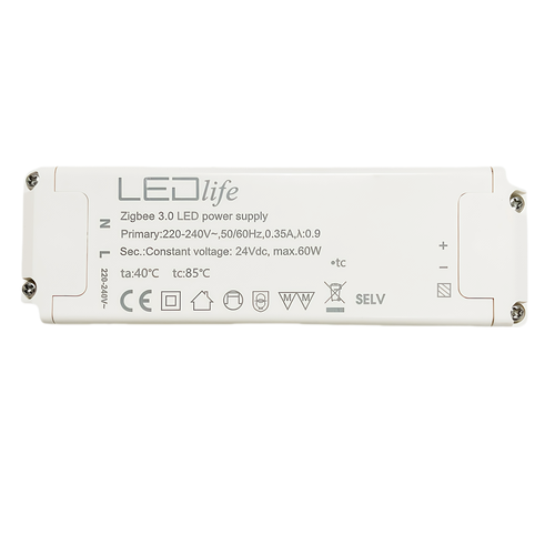 Zigbee 60W strømforsyning - Hue kompatibel, 24V DC, 2,5A, IP20 innendørs
