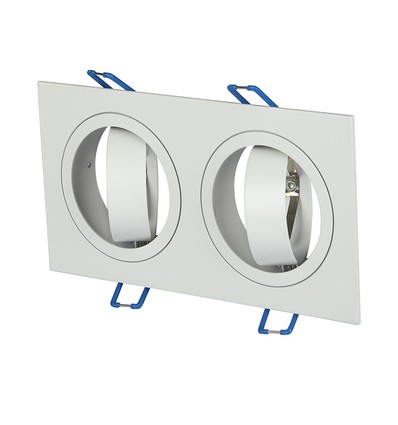 Dobbel GU10 innbyggingsspot, hvit - IP54, aluminium, hull: 155x75 mm, mål: 173x91 mm, uten lyskilde