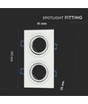 Dobbel GU10 innbyggingsspot, hvit - IP54, aluminium, hull: 155x75 mm, mål: 173x91 mm, uten lyskilde