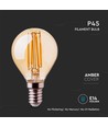 E14 4W LED filament pære - P45, amber glass, 2200K, kronepære