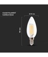 E14 6W LED kertepære filament - 600lm, klart glass, 4000K