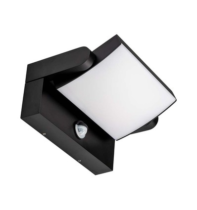 17W LED-vegglampe med sensor - IP65, sort, PIR-sensor, inkl. lyskilde