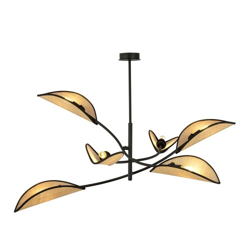 Lotus 6 Sort/Rattan taklampe - Ø12 cm, E14, 230V, uten lyskilde