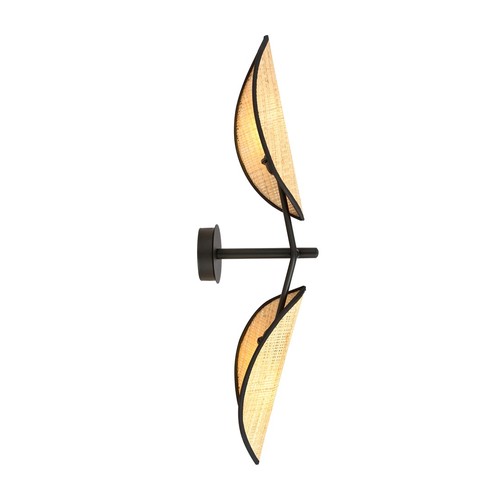 Vene K2 Sort/Rattan vegglampe - Ø12 cm, E14, 230V, uten lyskilde.