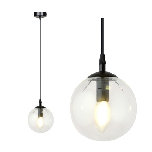 Cosmo 1 Sort/Transparent pendellampe - Ø14 cm, E14, 230V, uten lyskilde
