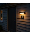 Solcelle CCT vegglampe - IP54, 3 lysfarger, sort, firkantet, skumringssensor