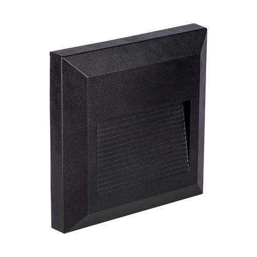 2W Trappebelysning - LED, 3000K, svart hus, kvadratisk.