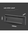 3W LED trappelys - IP65, sort, rektangulær, utendørs, 230 x 80 x 28 mm