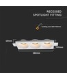 3xGU10 innfellingsspot i gips, rund - Hvit, IP20, Hull: 285x105 mm, Mål: 280x100x40 mm