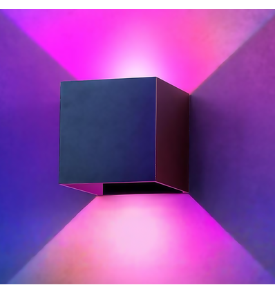 6W CUBIC RGB+CCT vegglampe - IP65, Tuya Smart, sort, firkantet, opp/ned, justerbar, inne / ute, inkl. lyskilde