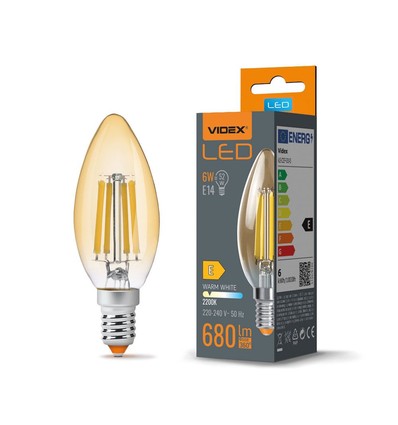 E14 6W LED kronelys - Filament, 680lm, 2200K, varm hvit, erstatter 60W