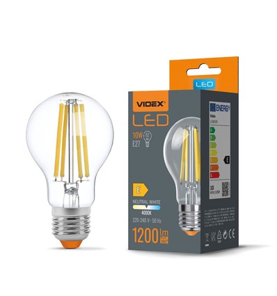 E27 10W LED filament pære - A60, 4000K, 360 grader, glass
