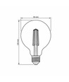 E27 7W dimbar LED pære - G95, Amber glass, Filament, 2200K, erstatter 53W