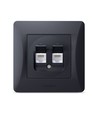 BINERA dobbelt CAT6 nettverksuttak - Sort grafitt, RJ45, 2 kontakter, innfelling