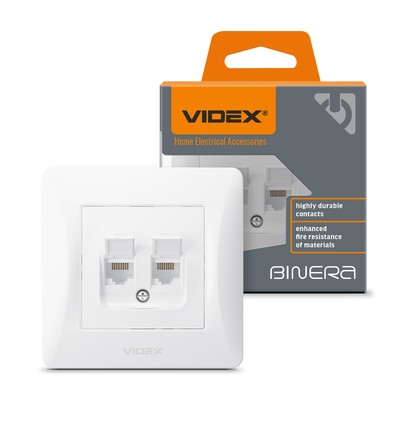 Dobbelt CAT6+CAT6 nettverkskontakt - RJ45, hvit, innfelt, støvdeksel, BINERA-serien