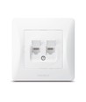 Dobbelt CAT6+CAT6 nettverkskontakt - RJ45, hvit, innfelt, støvdeksel, BINERA-serien