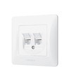 Dobbelt CAT6+CAT6 nettverkskontakt - RJ45, hvit, innfelt, støvdeksel, BINERA-serien