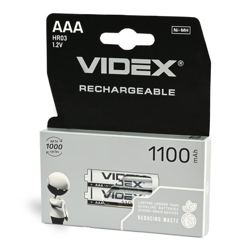 2 stk. oppladbare AAA-batterier - Ni-MH, 1100mAh
