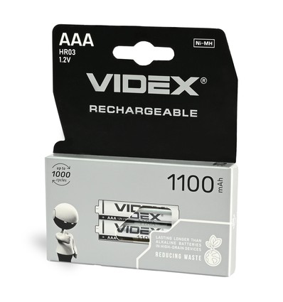 2 stk. oppladbare AAA-batterier - Ni-MH, 1100mAh