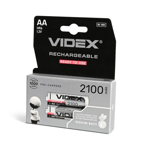 2 stk. AA/HR6 oppladbare batterier - Ni-MH, 2100mAh