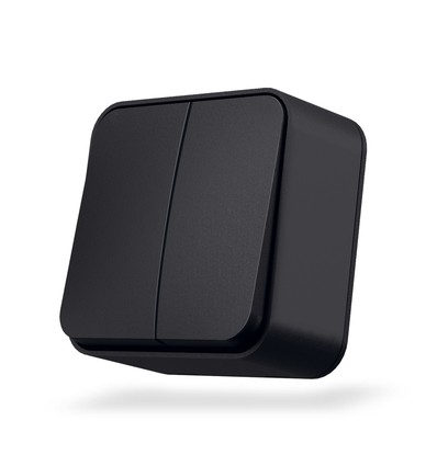 2-kanals påveggsbryter - 68x68mm, IP20, sort