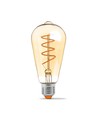 E27 4W dimbar LED pære - ST64, spiral filament, amber glass, varm hvit, flicker free