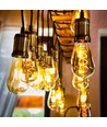 E27 4W dimbar LED pære - ST64, spiral filament, amber glass, varm hvit, flicker free