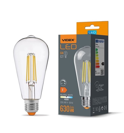 E27 6W dimbar LED filament pære - ST64, 630lm, 4000K nøytral hvit, 360 grader