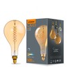 E27 8W dimbar LED pære - PS160, spiral filament, amber glass, 1800K, 500lm