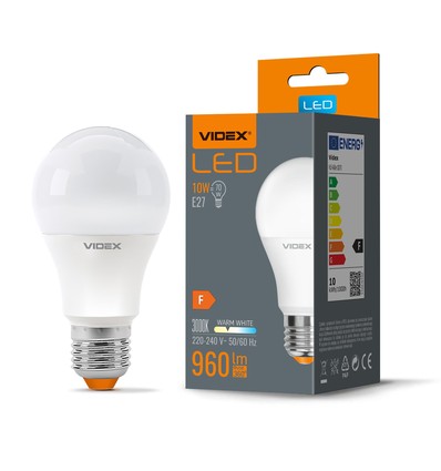 E27 10W LED pære - A60, 960lm, 3000K, varm hvit