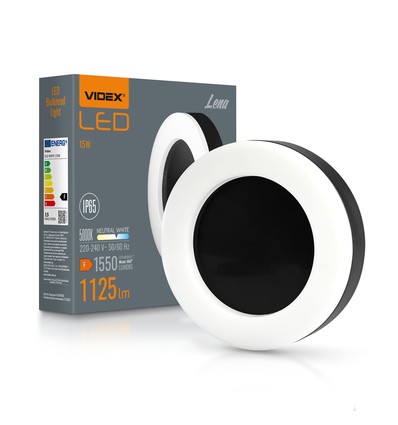 15W LED bulkhead vegg/taklampe, sort - 1550lm, IP65, 5000K, 190x190mm, utendørs/innendørs