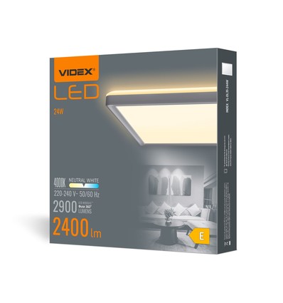 24W LED taklampe, kvadratisk - 2900lm, 4000K, 29x29cm, hvit kant, IP20 innendørs
