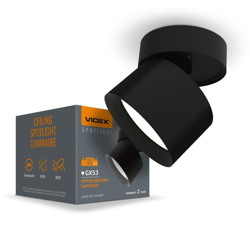 Firkantet GX53 takspot - Sort, 80x80mm, IP20, uten lyskilde